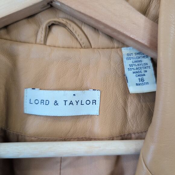 Vintage Lord & Taylor Camel Brown Leather Blazer Jacket Size 16 - Beautiful! - Picture 4 of 10